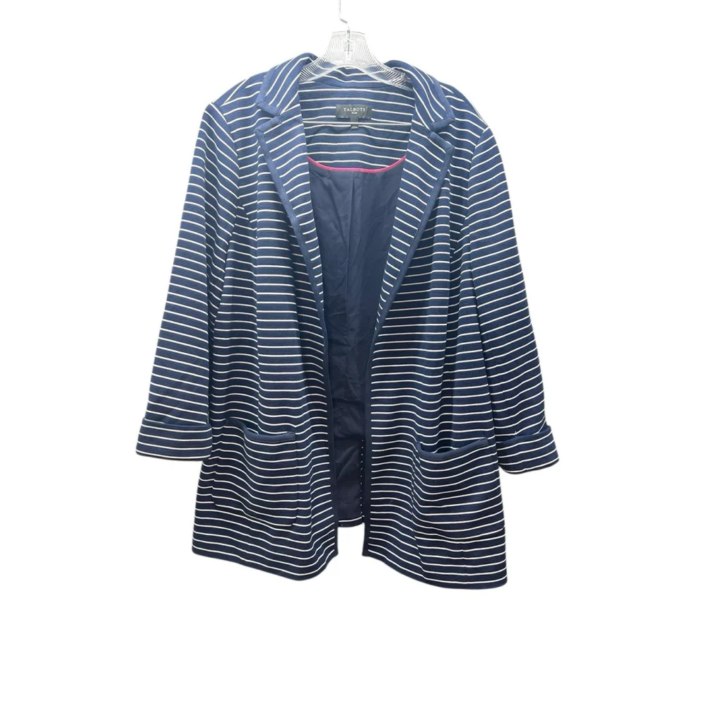 Talbots Plus Size 2X Navy White Stripe Blazer Jacket - Picture 2 of 9